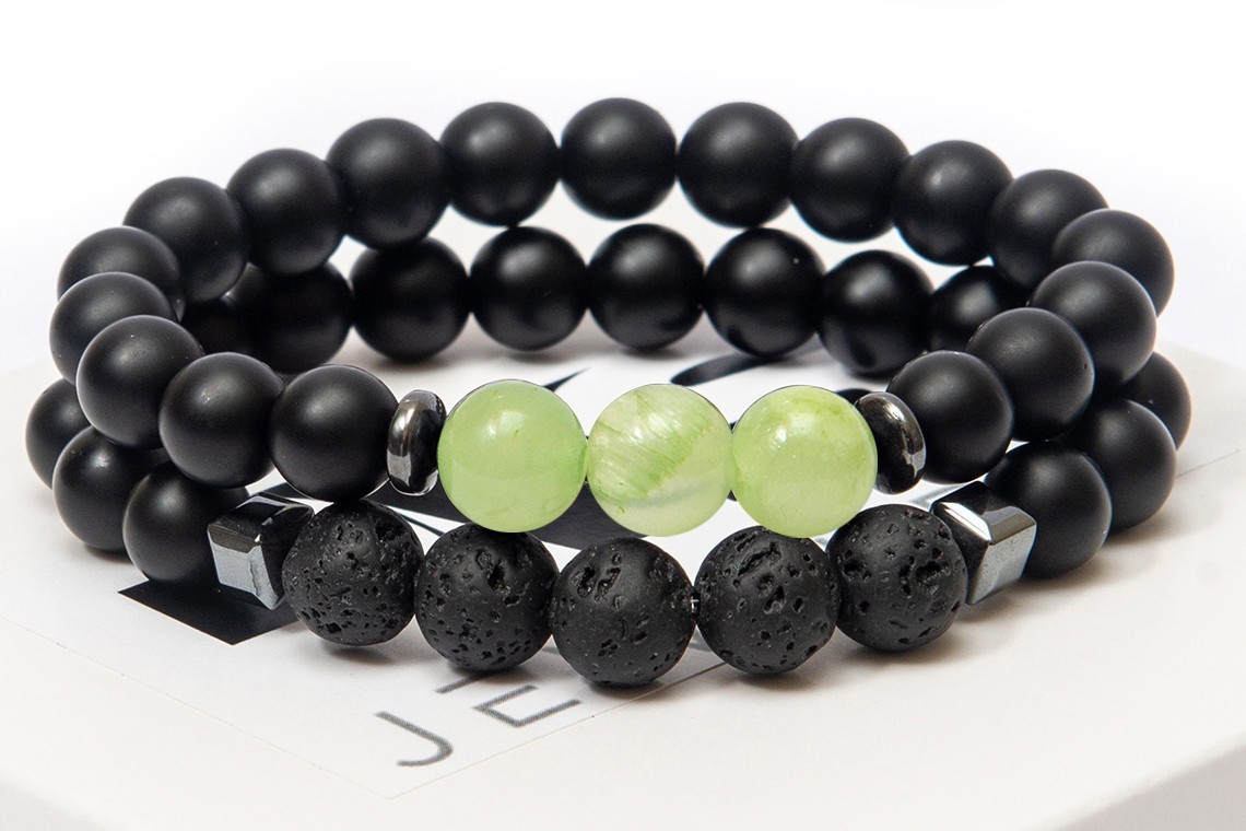 

Парный браслет женский DMS Jewelry из натуральных камней: шунгит, гематит, лава, оникс DOUBLE ONIX TRIPLE
