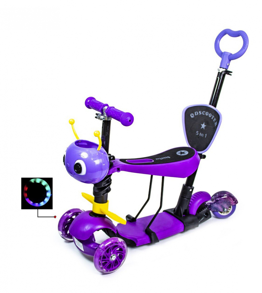 

Детский самокат Scooter 5in1 cо светящимися колесами и музыкой "Пчелка" фиолетовый