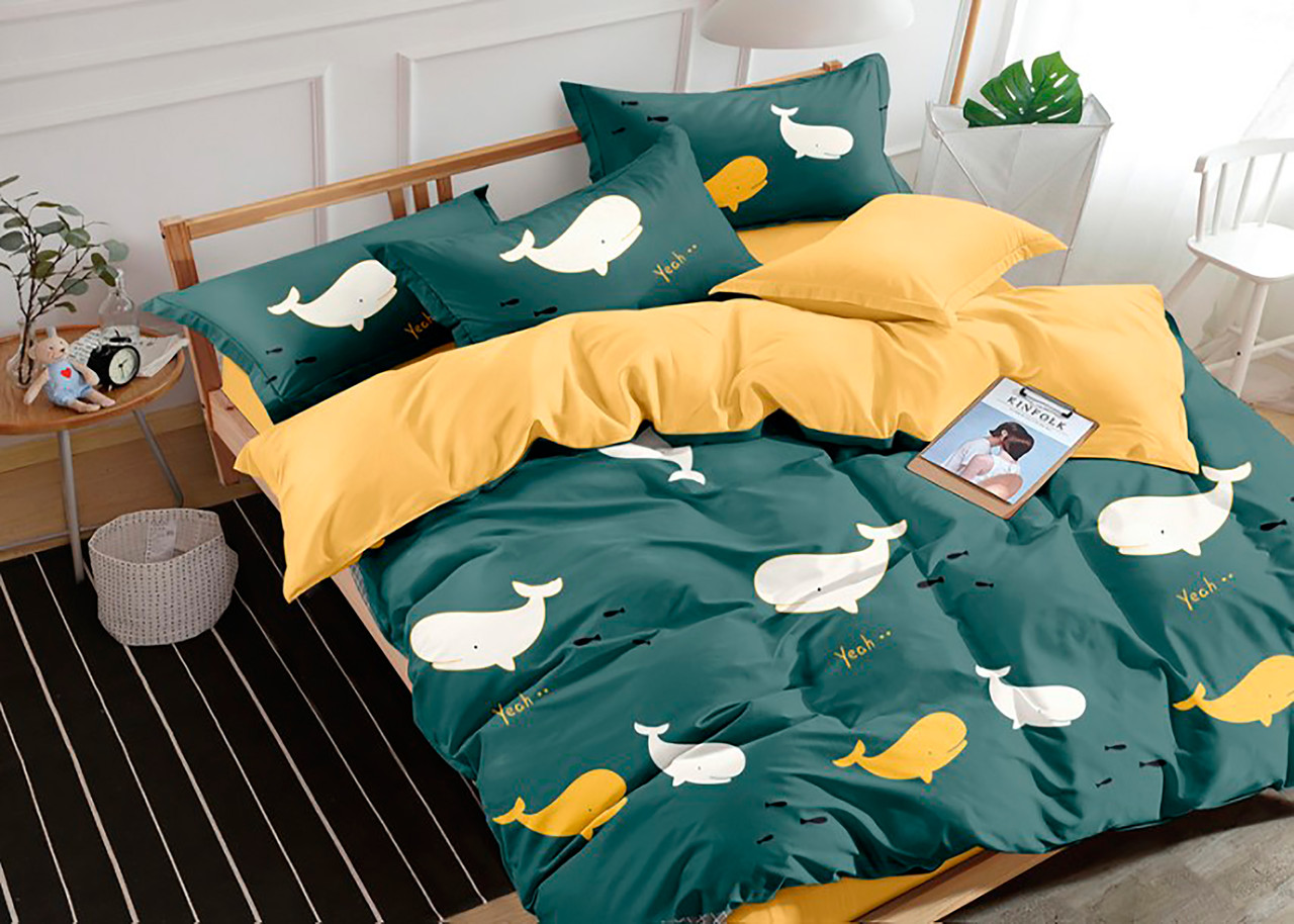 

Семейный комплект постельного белья Mazani Киты 50х70 см, 150х220 см, на резинке 180х200х15 см