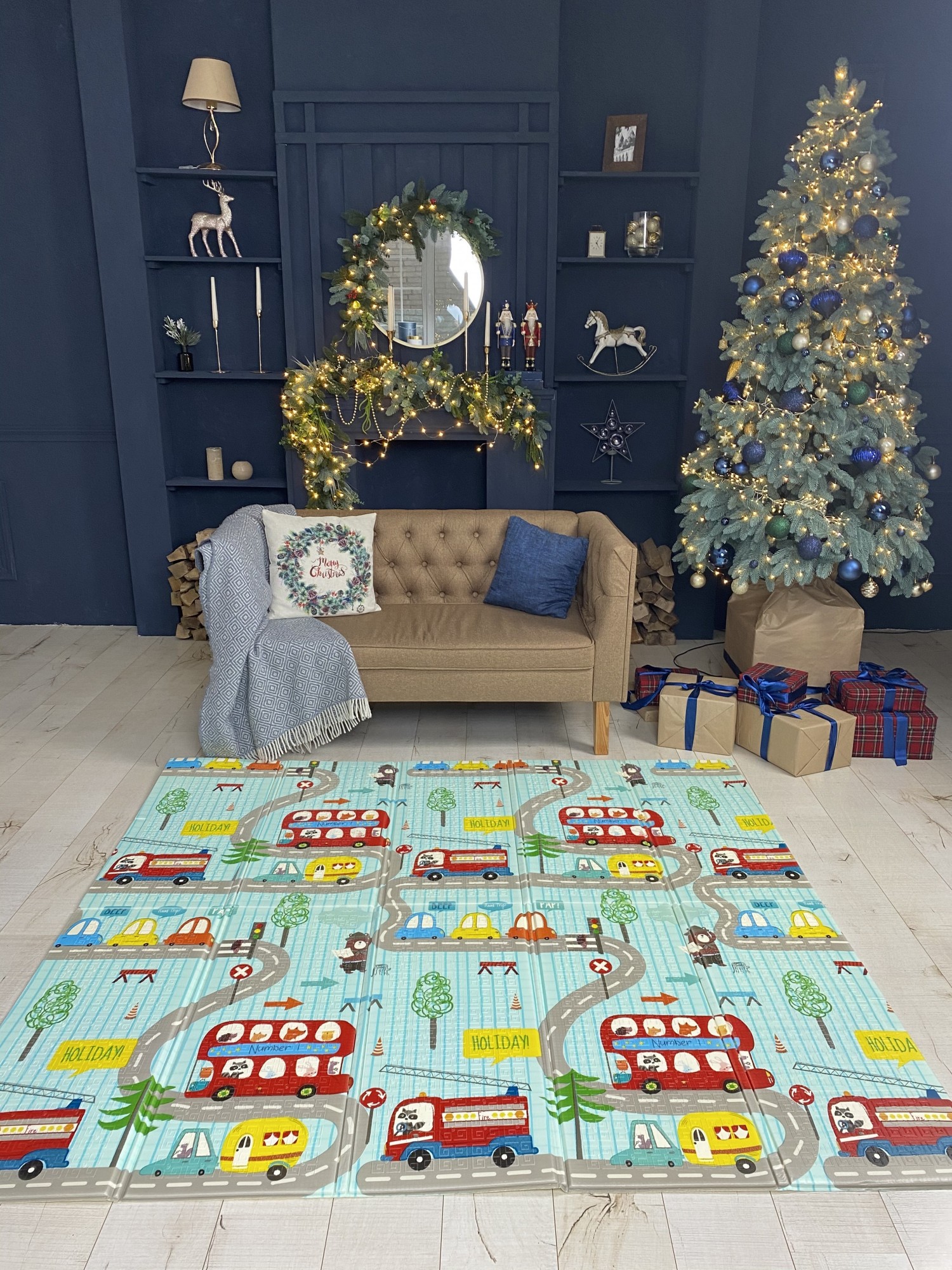 

Двухстронний складной детский развивающий игровой термо коврик для ползания Sticker Wall автобус 180/150/1 см