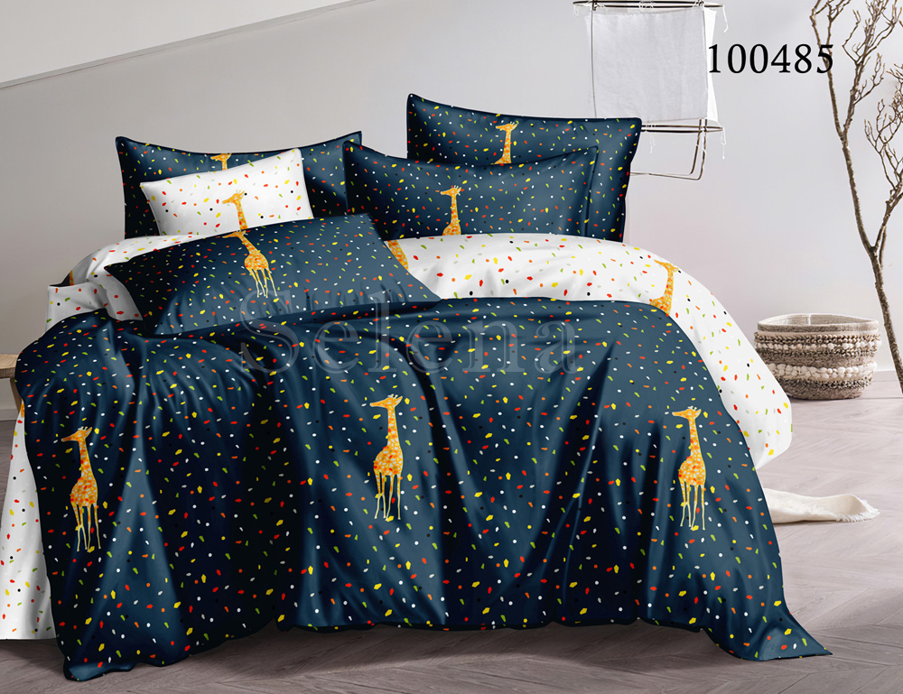 

Комплект постельного белья с простыней на резинке Selena Бязь Люкс Праздничный жираф 2 двуспальный 100485