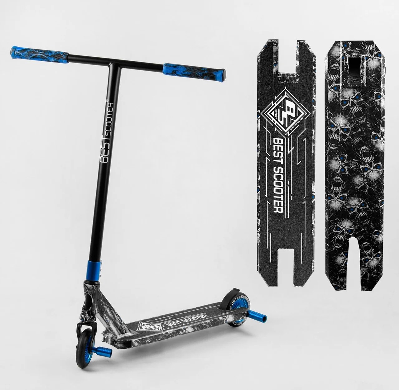

Самокат трюковый Best Scooter BS-99808 с пегами Черный с черепами