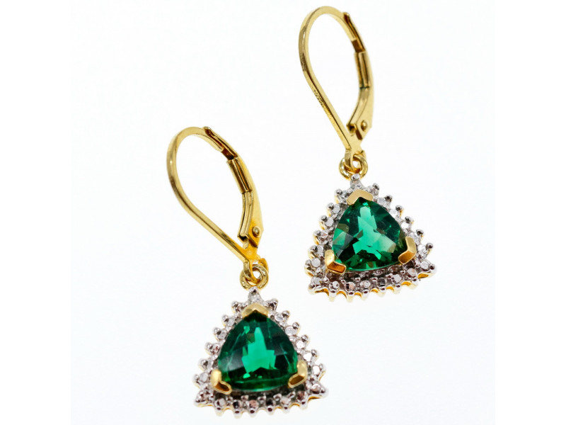 

Серебряные серьги в позолоте с изумрудом Искусственный Sky Jewelry 003311