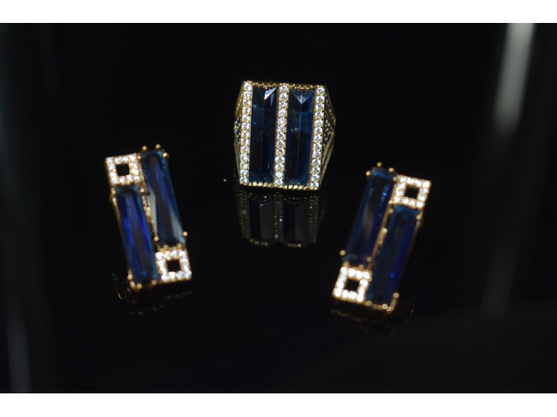 

Серебряный набор с Синим камнем Алпанит Sky Jewelry 000790