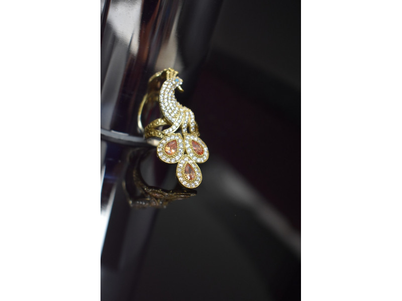 

Серебряное кольцо *Жар-Птица* с камнем Гелиодор и вставкой из бирюзы Sky Jewelry 000783