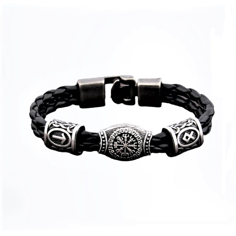 

Браслет кожаный рунический Vikingos, BLack, 22 мм