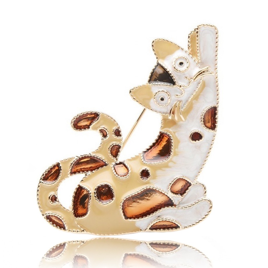 

Брошь унисекс BROCHE бижутерия с эмалью Животные Котик бежевая BRBF111061