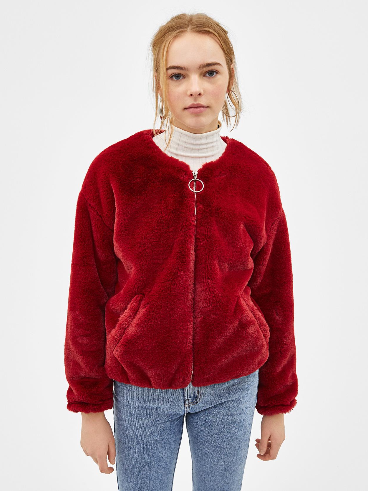 

Эко полушубок Bershka 6332/407/601-ACXR M Темно-красный