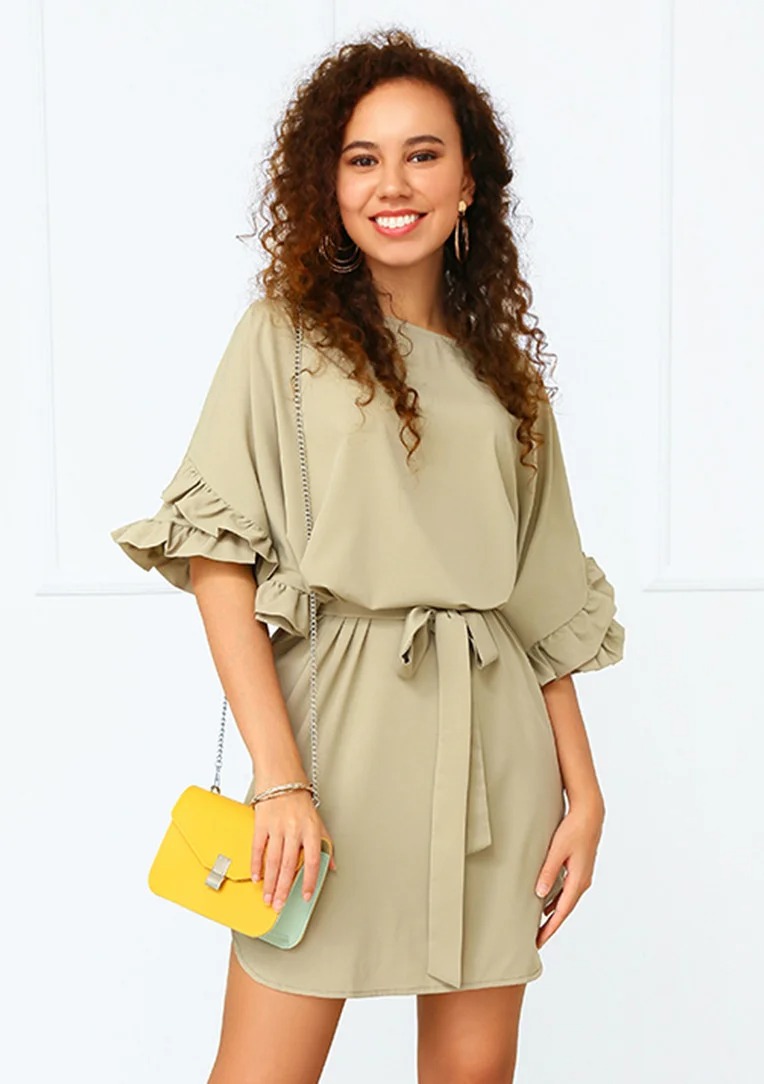 

Fashions • Платье с пышными рукавами Fiona Fashions 46-48 оливковый (836-фг)
