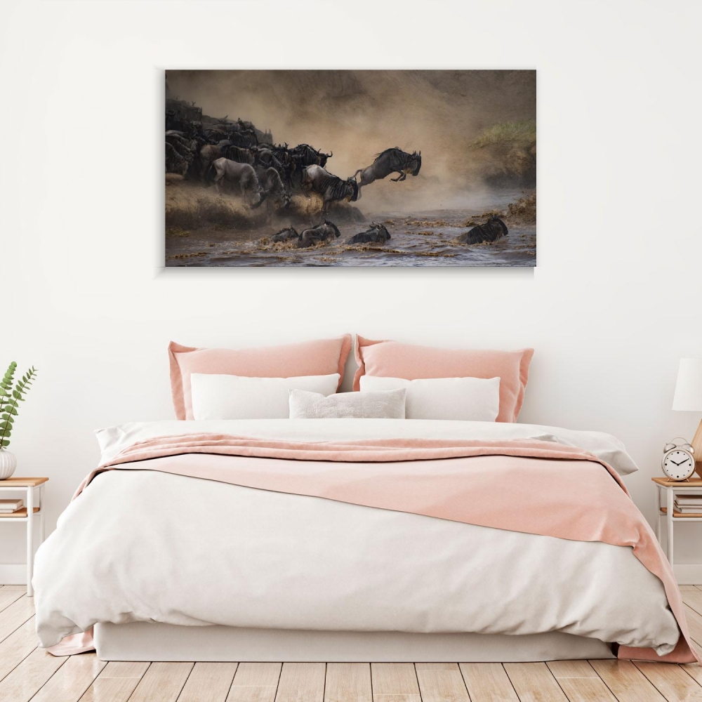 

Картина на холсте Животные Wildebeest Jumping 60х120 см.