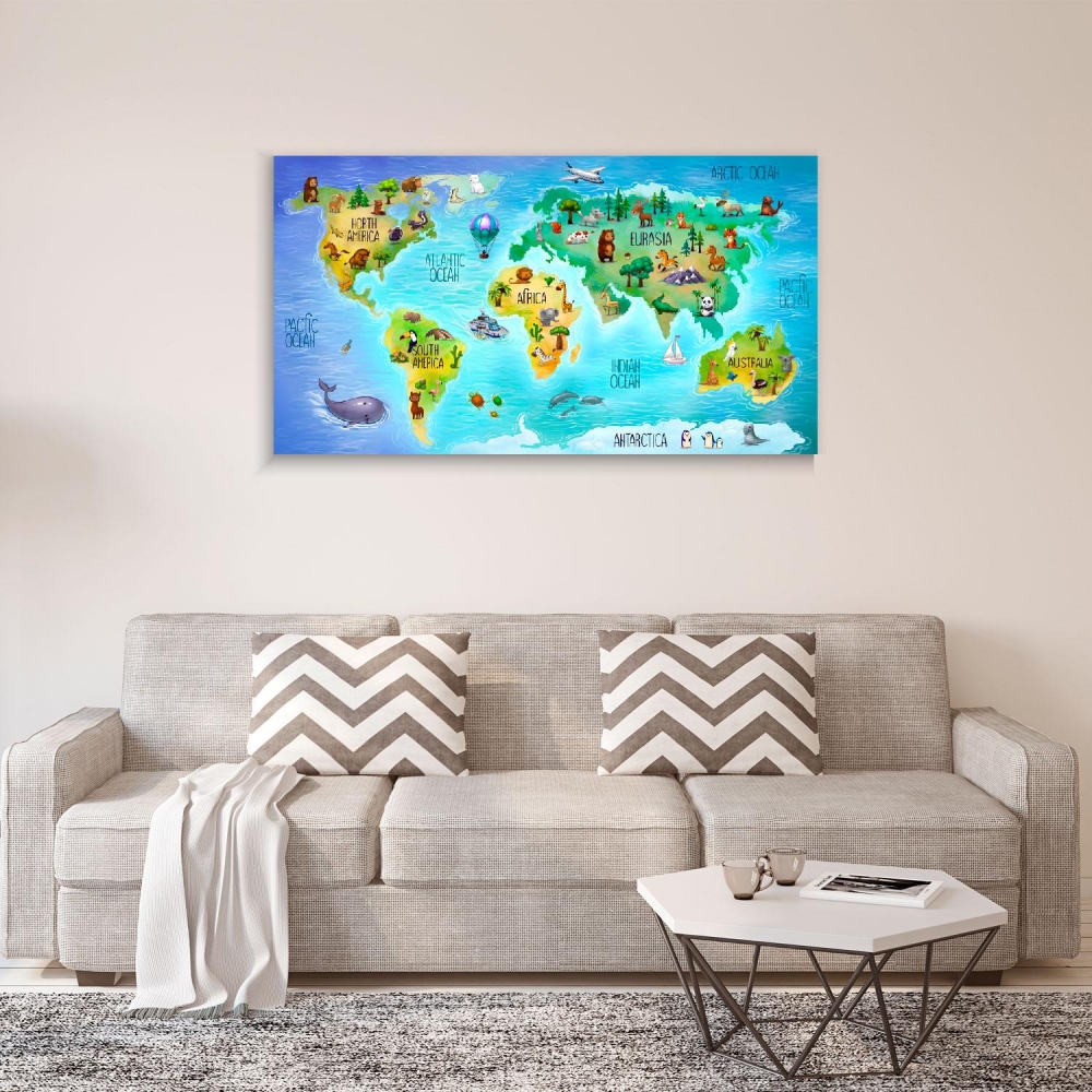 

Картина на холсте Путешествия Children's World Map 90х180 см.