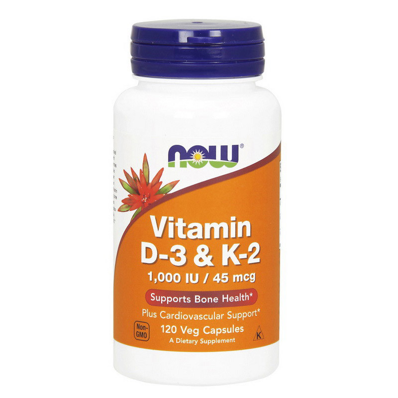 

Витамин Д 3 и K 2 Нау Фудс / Now Foods Vitamin D-3 & K-2 1000 IU/45 mcg 120 veg caps / вег капсул