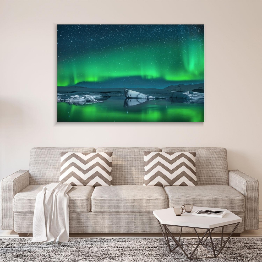 

Картина на холсте Природа Icebergs Under The Northern Lights 90х120 см.