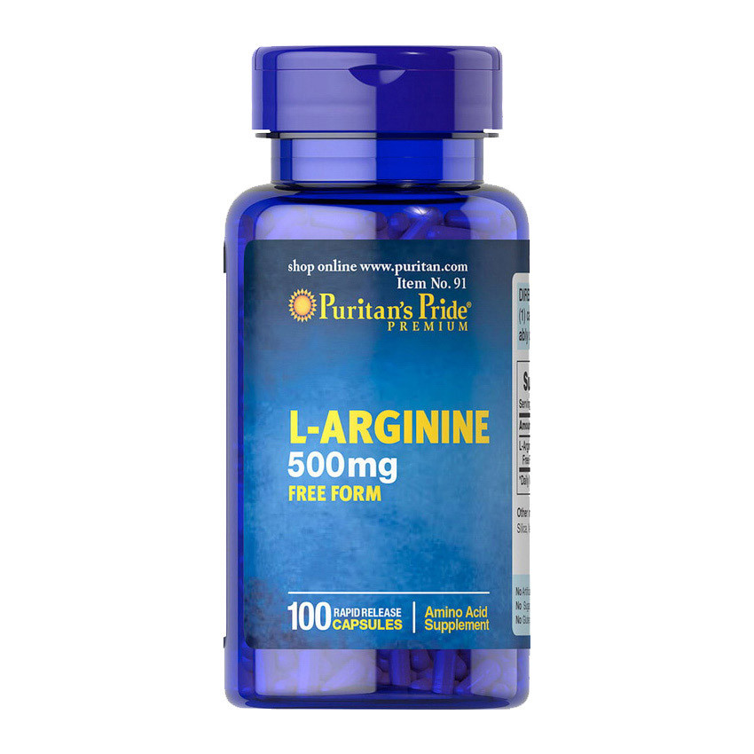 

Аминокислоты L-аргинин в свободной форме Пуританс Прайд / Puritan's Pride L-Arginine 500 mg 100 caps / капсул