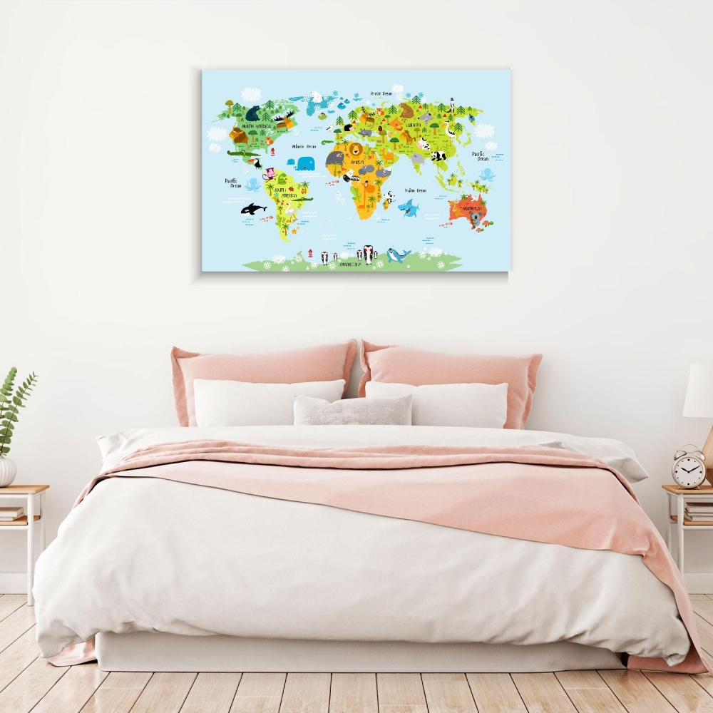 

Картина на холсте Путешествия World Map With Animals 75х100 см.
