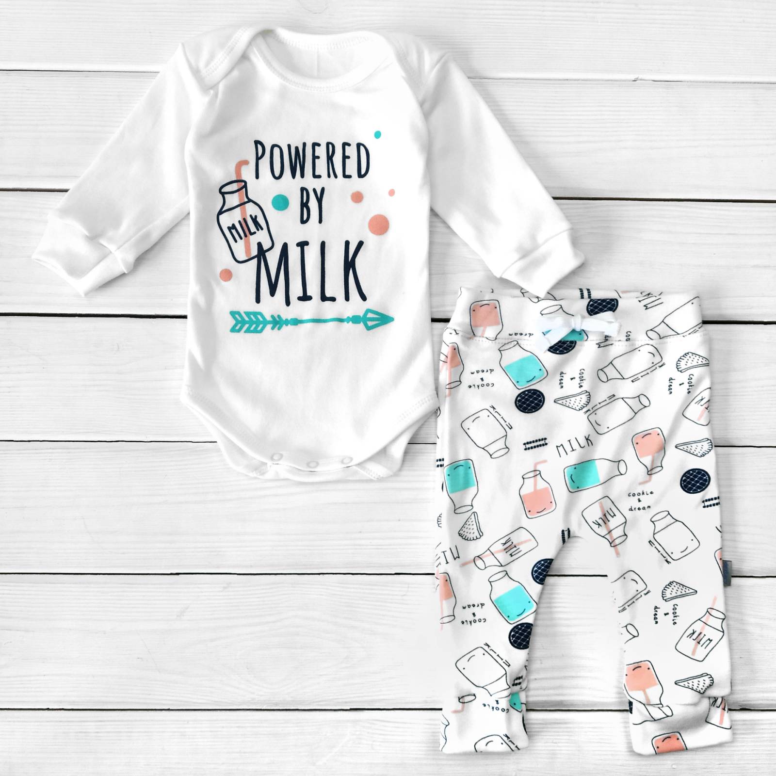 

Детский костюм боди Dexter`s со штанами powered by milk 80 см молочный;голубой
