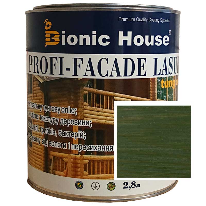 

Краска для дерева PROFI-FACADE LASUR tung oil 2,8л Мирта