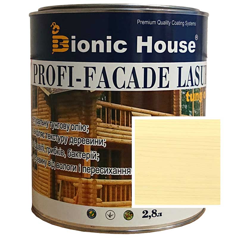 

Краска для дерева PROFI-FACADE LASUR tung oil 2,8л Слоновая Кость