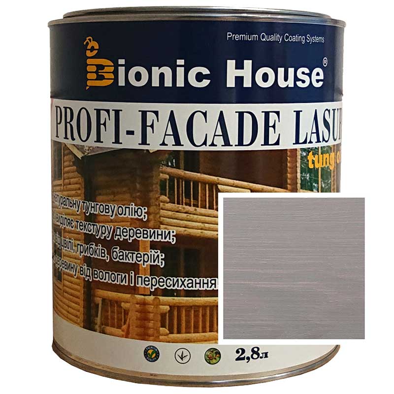 

Краска для дерева PROFI-FACADE LASUR tung oil 2,8л Пепел