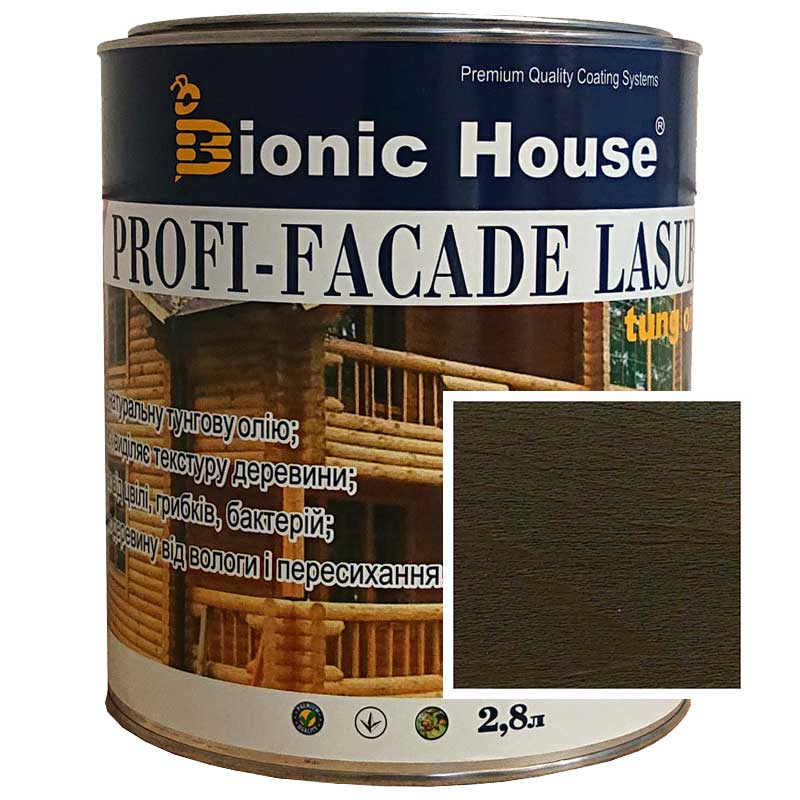 

Краска для дерева PROFI-FACADE LASUR tung oil 2,8л Антрацит