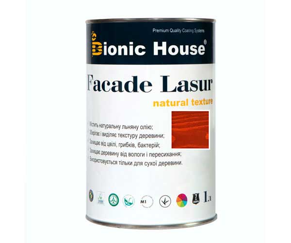 

Краска для дерева FACADE LASUR Bionic-House 1л Тик