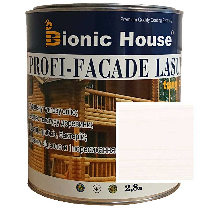 

Краска для дерева PROFI-FACADE LASUR tung oil 2,8л Белый