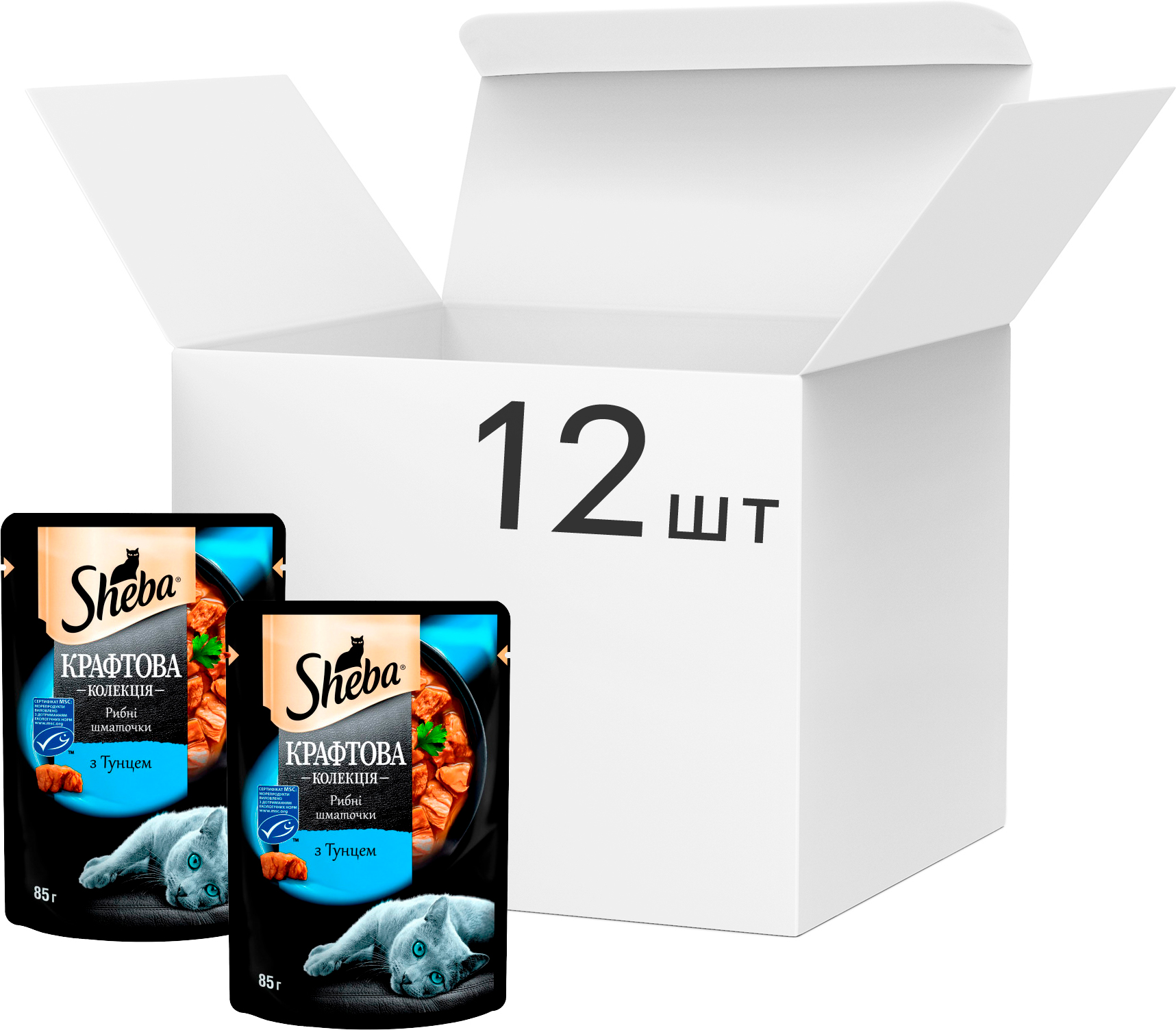 

Упаковка влажного корма для котов Sheba CRAFT cig POU с тунцом в соусе 85 г 12 шт