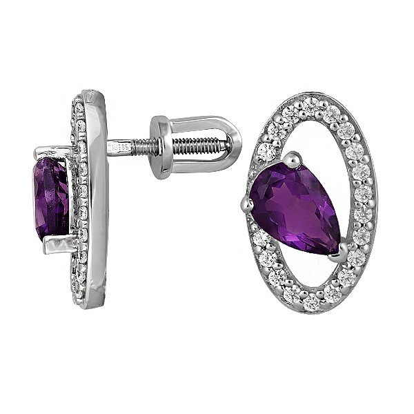 

Серьги из белого золота с аметистами и куб. циркониями 078732