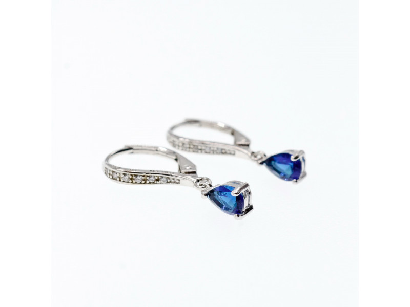 

Серебряные серьги с сапфиром и фианитами Капля Искусственный Sky Jewelry 002988