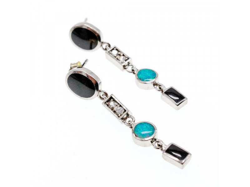 

Серебряные серьги с опалом ониксом и фианитами Натуральный Sky Jewelry 002978