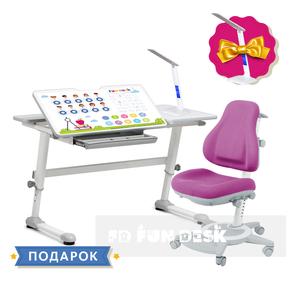 

Комплект для девочки парта-трансформер FunDesk Trovare Grey + подростковое кресло FunDesk Bravo Purple