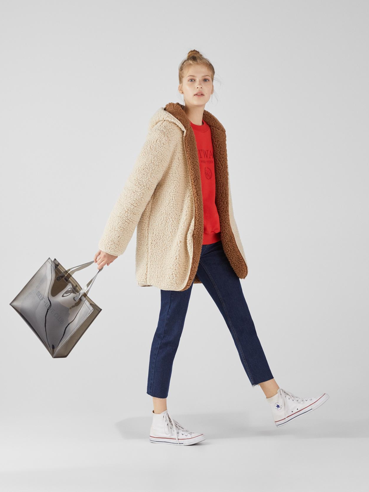 

Двусторонний эко полушубок Bershka 6571/407/700-ABAO M/L Бежевый с коричневым