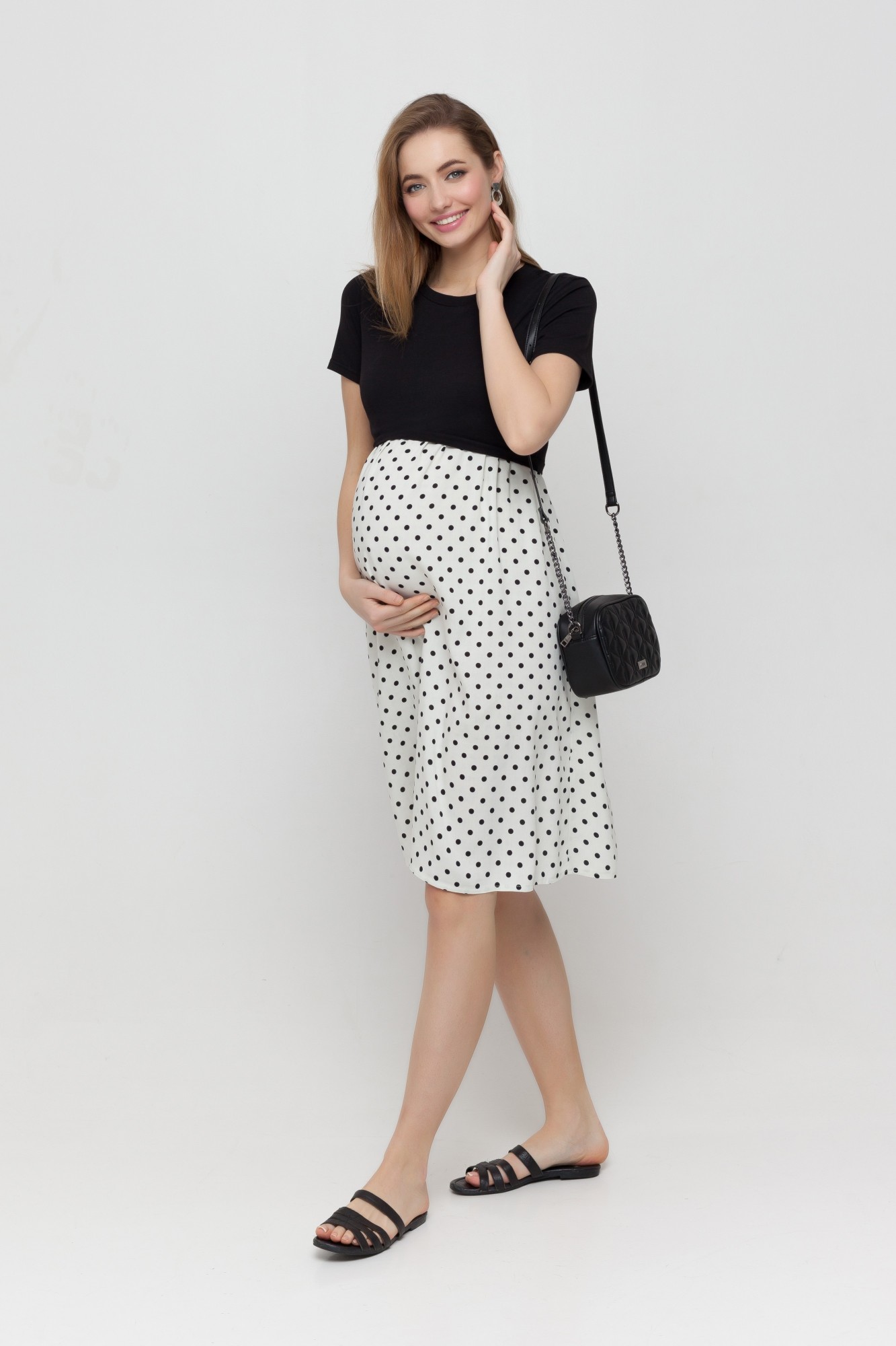 

Платье для беременных и кормящих Юла Мама Gwinnett M Чёрный с молочным DR-21.151