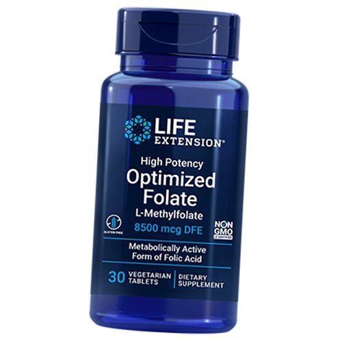 

Оптимизированный фолат, High Potency Optimized Folate 8500, Life Extension 30вегтаб (36346011)