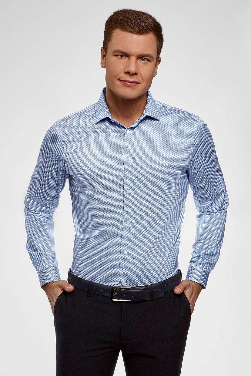 

Мужская голубая рубашка Oodji 40-182 3L110359M/49043N/7410G