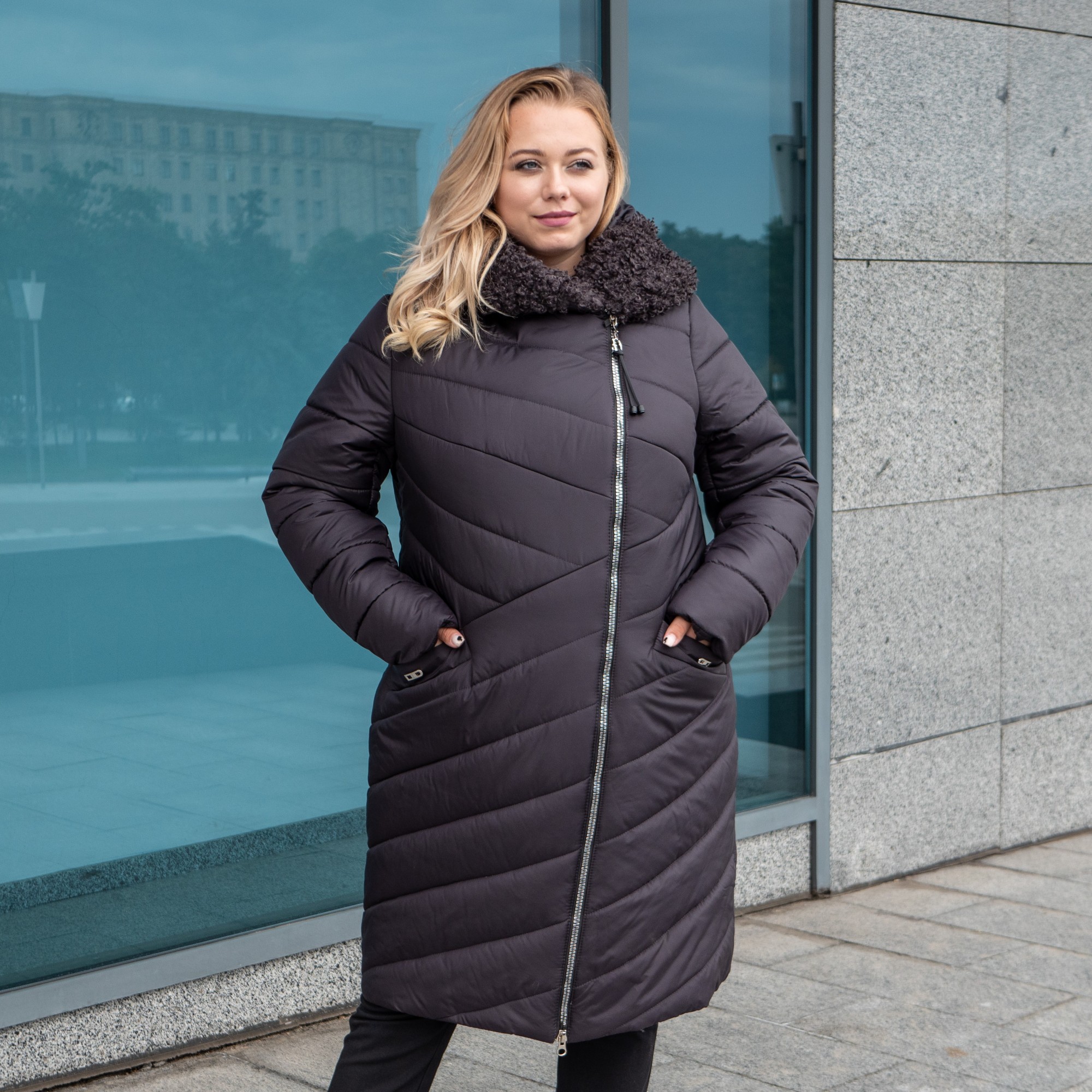 

Зимняя женская куртка большого размера UF-Fashion Сиена барашек -ad 54 темная лаванда