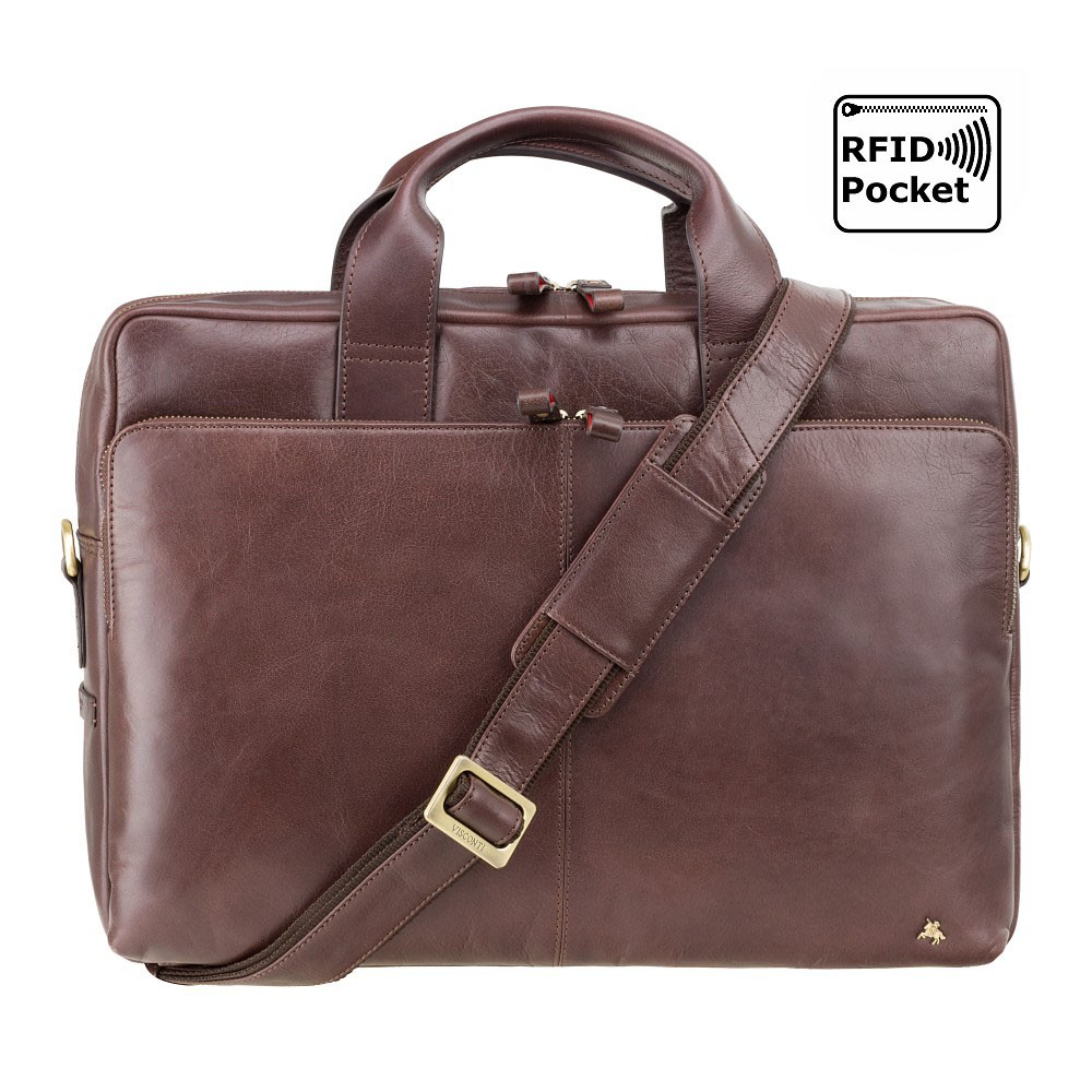 

Мужская кожаная сумка Visconti Hugo с отд/для ноутбука 13" с защ RFID Brown (ML30 BRN)