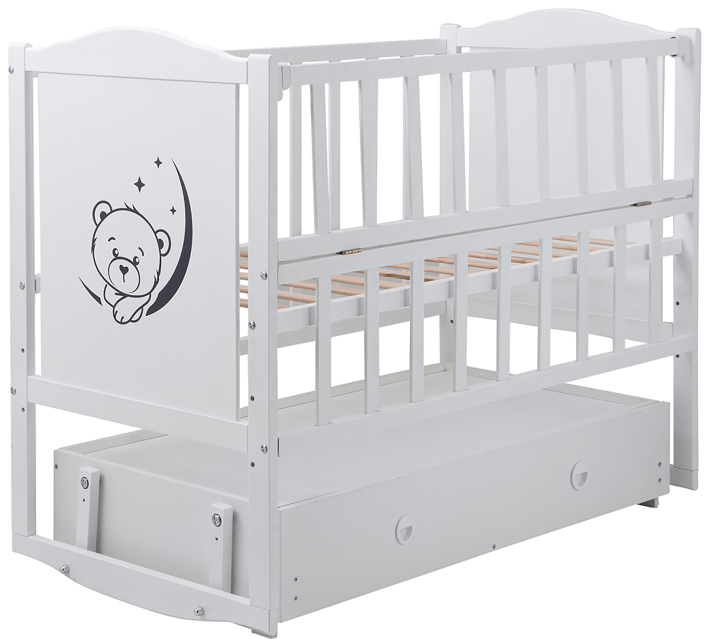 

Кровать Babyroom Тедди Т-03 фигурное быльце, маятник, ящик, откидной бок белый
