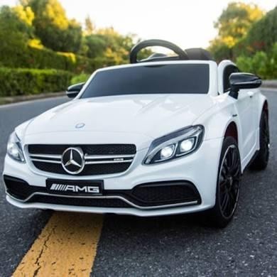 

Детский электромобиль Mercedes AMG C63S мотор 2х45W EVA колеса пятиточечный ремень белый Bambi