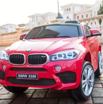 

Лицензионный Детский электромобиль Джип BMW X6M кожаное сиденье колеса EVA красный Bambi