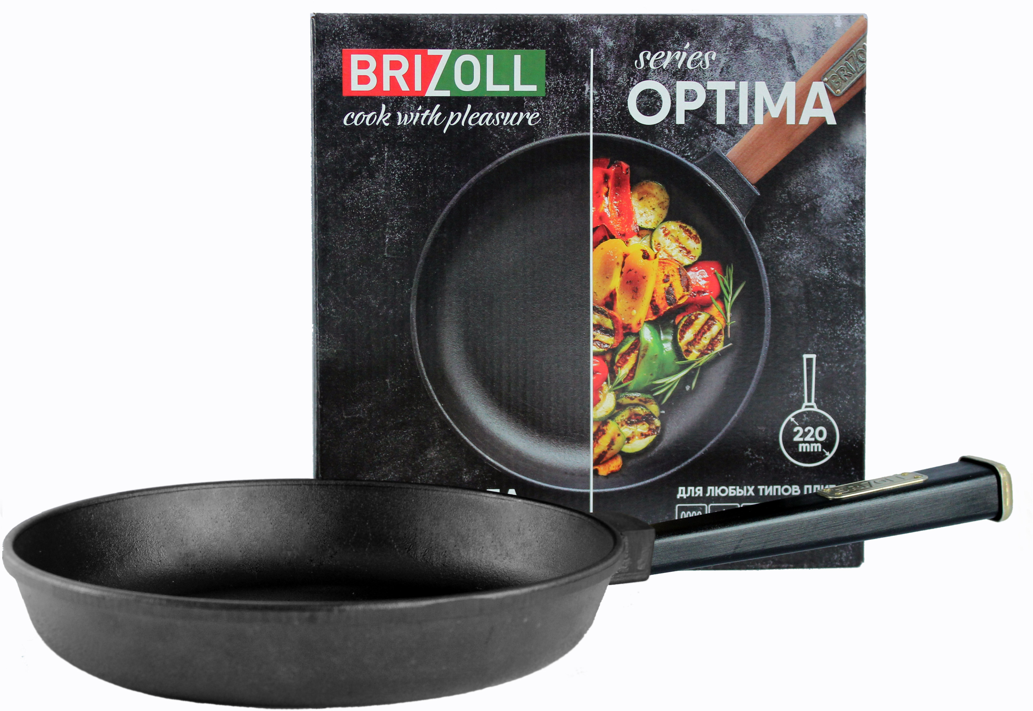 

Cковорода Brizoll Optima-Black чугунная с ручкой 220х40 мм (O2240-P1)