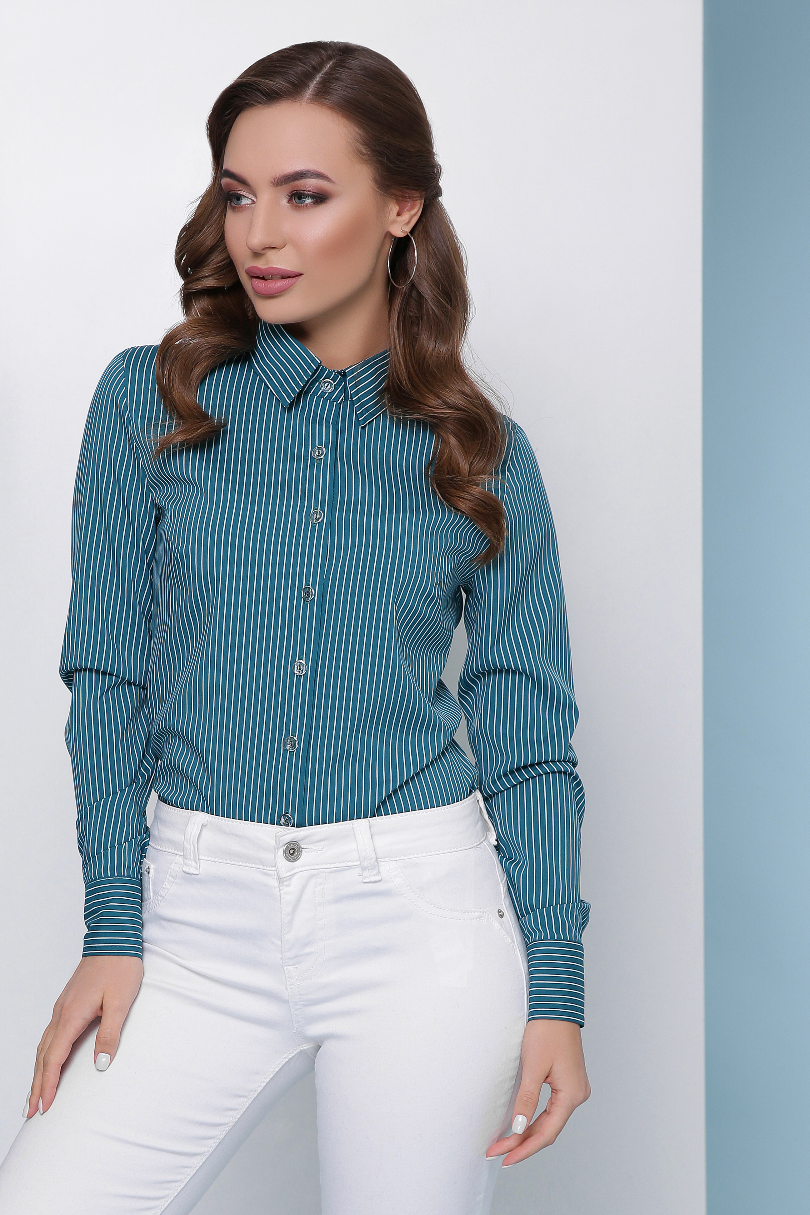 

Женская MarSe-MS блуза в полоску с отложным воротником цвет зелёный 46 (1811 зеленый)