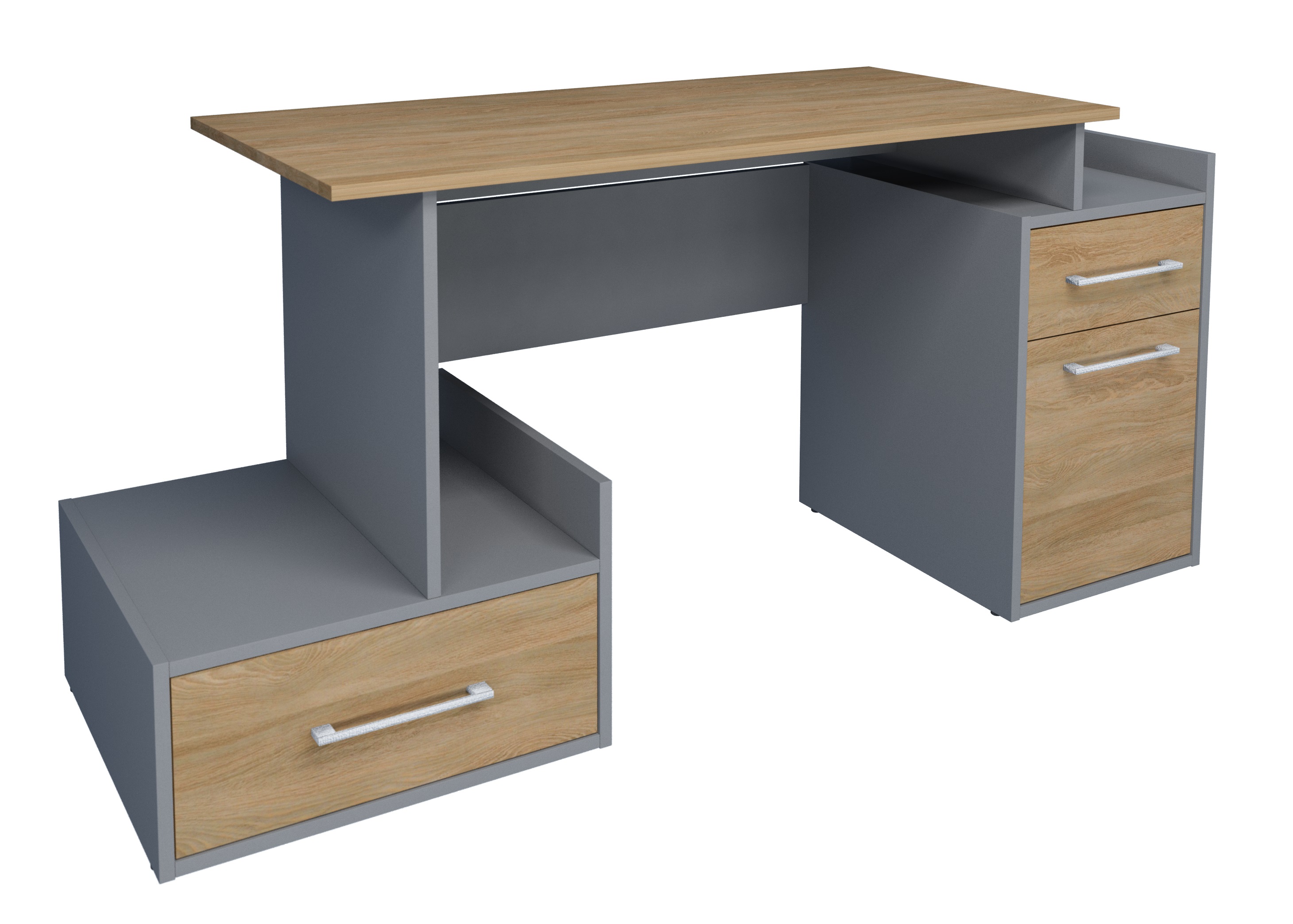 

Компьютерный стол с тумбами Intarsio Maxi Maris Серый униколор / Дуб Золотой левый
