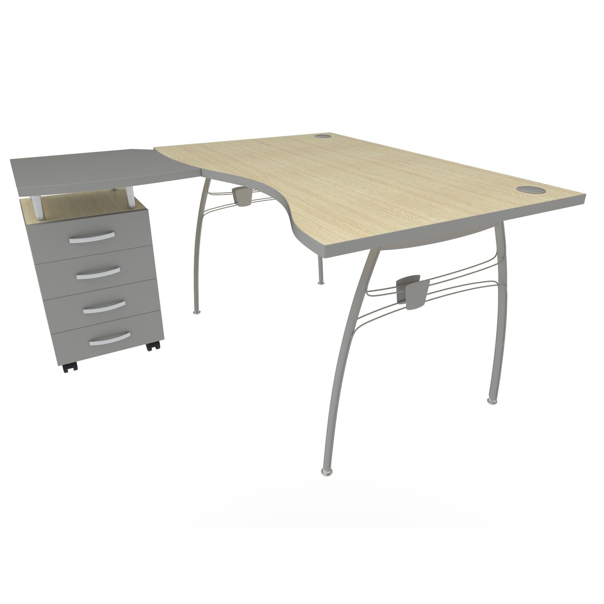 

Стол компьютерный с тумбой для кабинета, офиса, детской Арт Мобил М91 из ДСП клен/кромка серый металлический/каркас алюминий AMF
