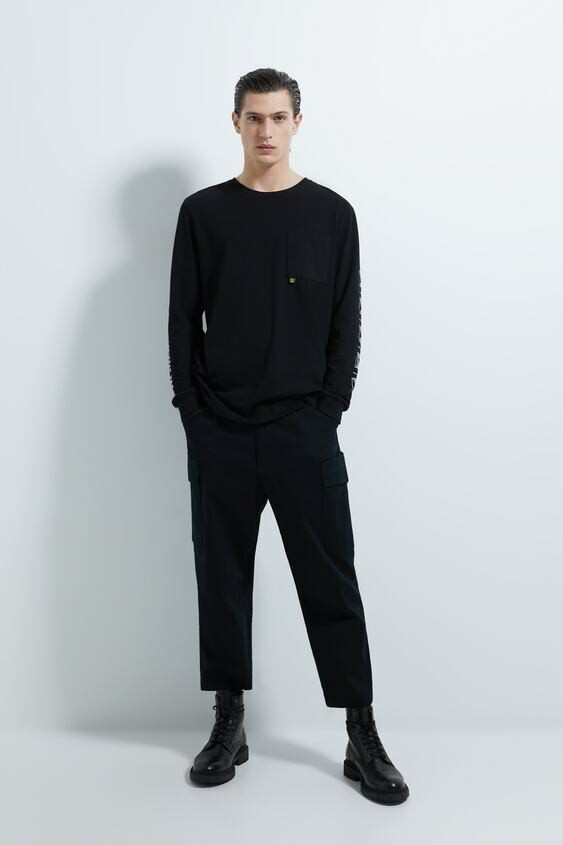 

Лонгслив Zara черный повседневный с рисунком демисезонный L (0722 406 800)