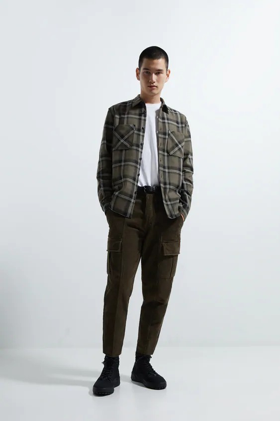 

Рубашка Zara оливковая (хаки) в клетку L (4217 300 500)