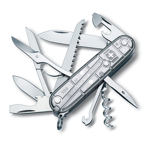 

Складной нож Victorinox HUNTSMAN 91мм/15функ/сереб.прозр /штоп/ножн/пила/крюк (блистер) Vx13713.T7B1