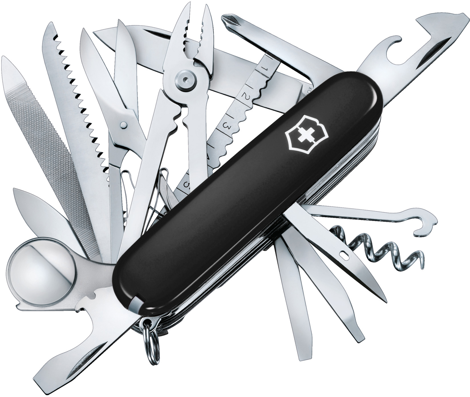

Складной нож Victorinox SWISSCHAMP 91мм/33функ/черн /штоп/ножн/плоск/пила/напил/лупа/стам/рыба Vx16795.3