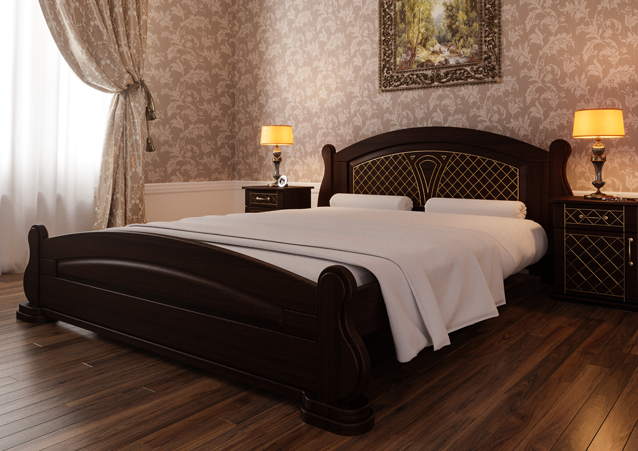 

Кровать Женева ЧДК 140х200 лак Темный Орех + патина золото