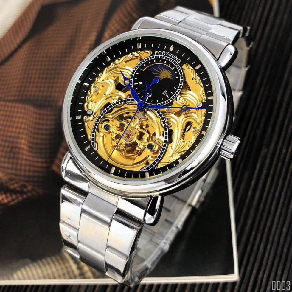 

Мужские наручные часы Forsining 8177 Silver-Gold